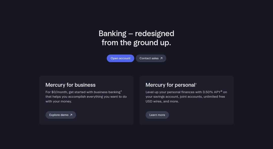 Banking, Redesigned From the Ground Up section from Mercury