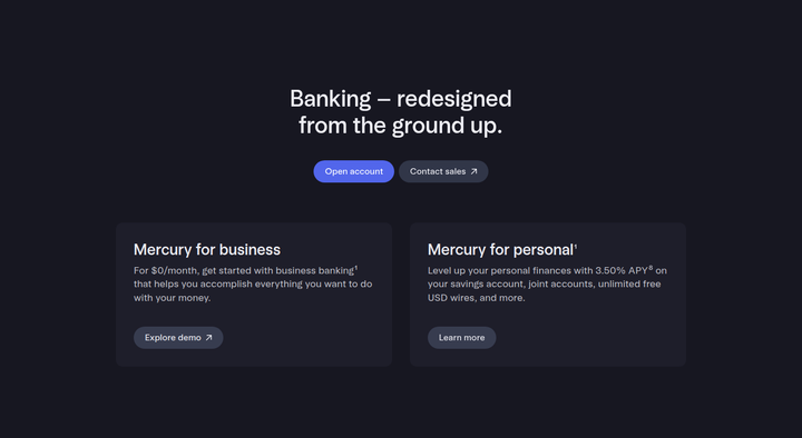 Banking, Redesigned From the Ground Up section from Mercury