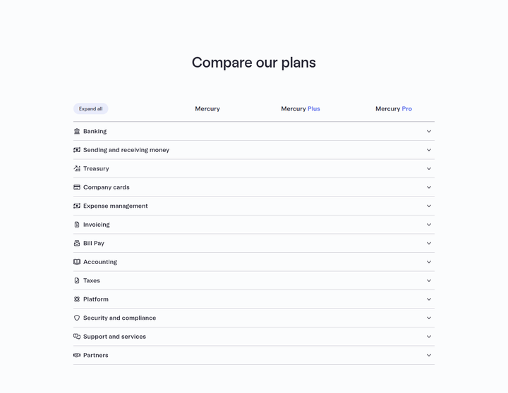 Compare Our Plans section from Mercury