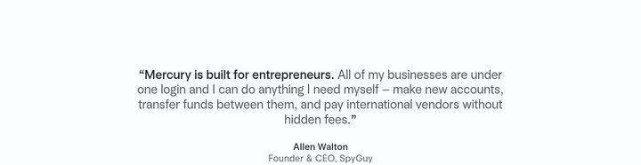 Mercury Is Built for Entrepreneurs section from Mercury