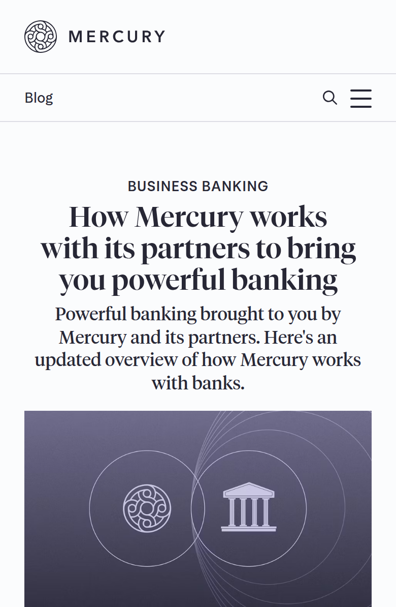 How Mercury Works With Its Partners section from Mercury, on a phone
