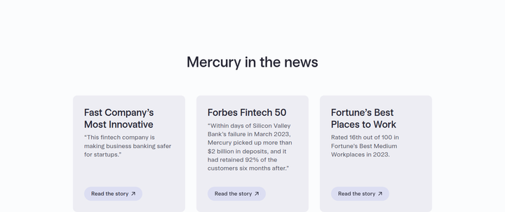 Mercury in the News section from Mercury