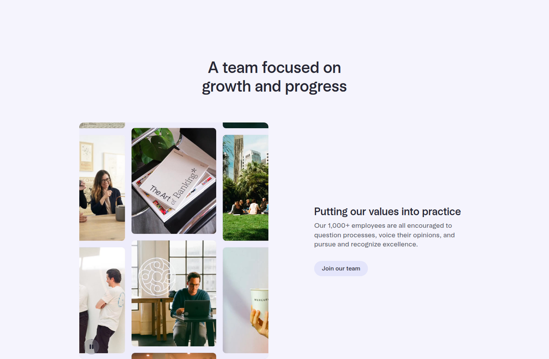 A Team Focused on Growth and Progress section from Mercury