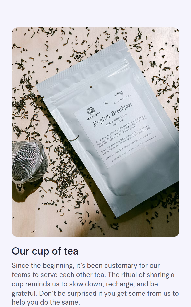 Our Cup of Tea section from Mercury, on a phone
