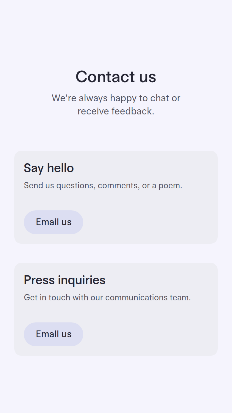 Contact Us section from Mercury, on a phone