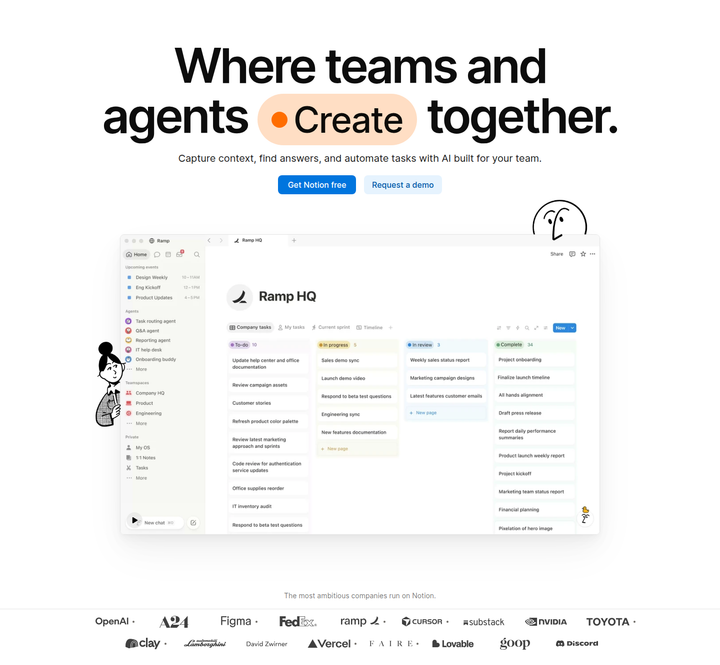 Where Teams and Agents Create Together section from Notion