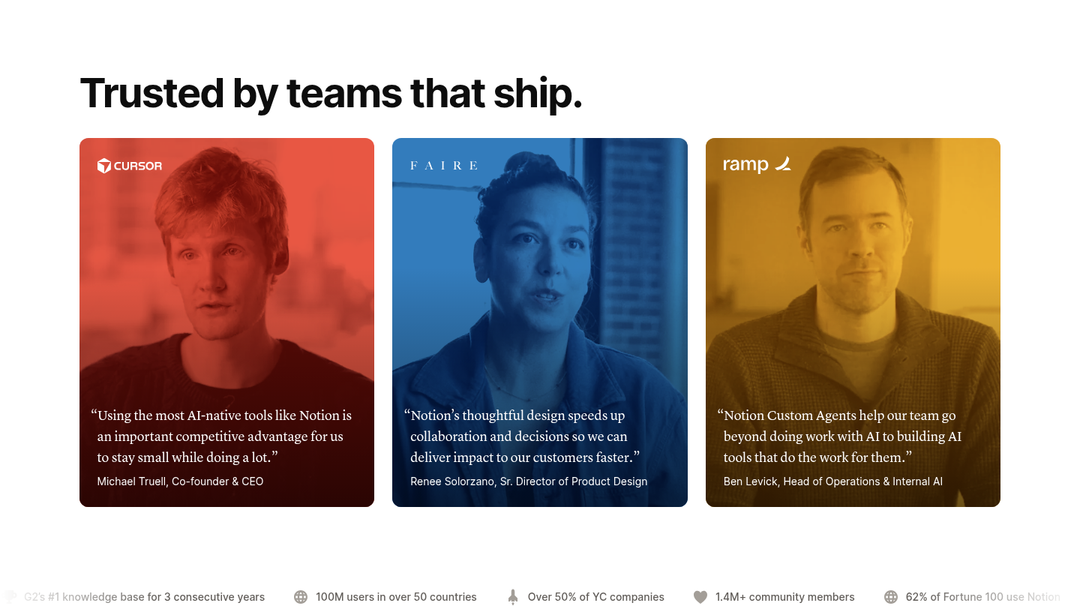 Trusted by Teams That Ship section from Notion
