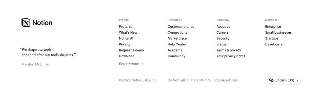 Footer section from Notion