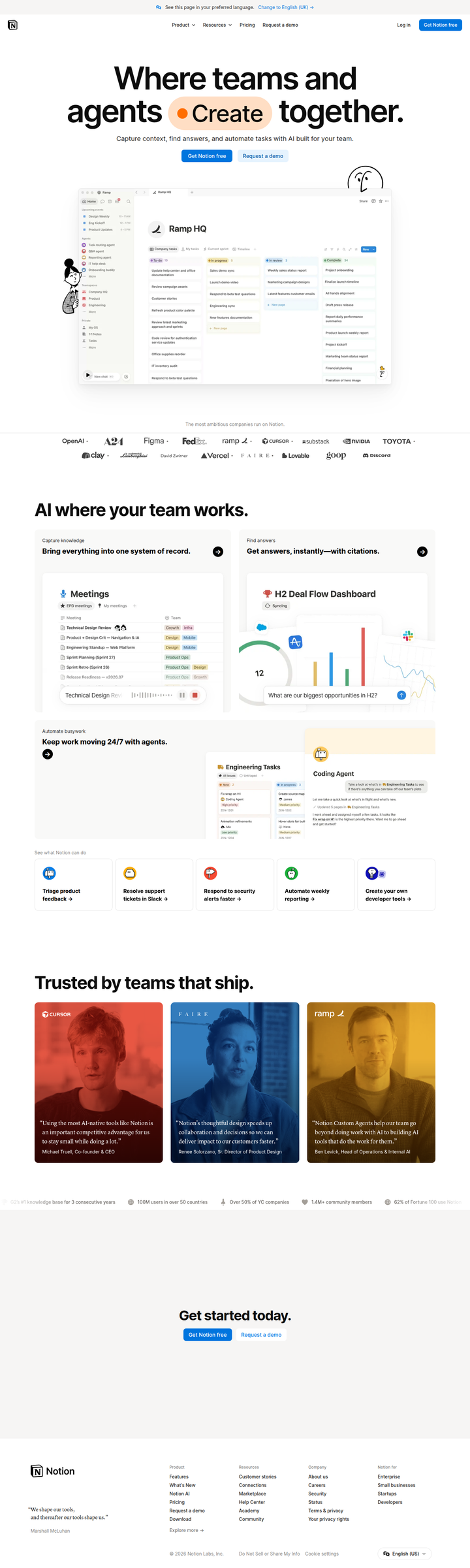 Home page from Notion