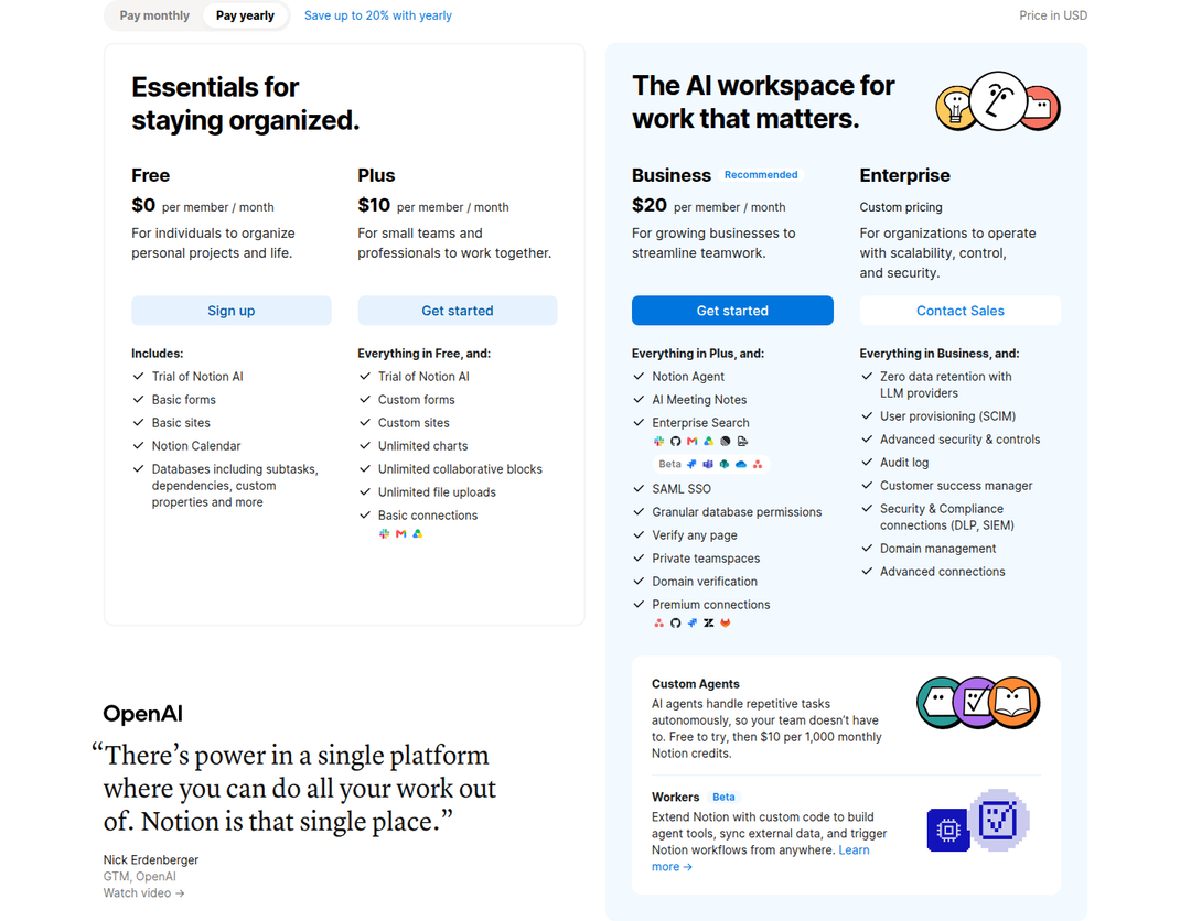 Pricing Plans section from Notion