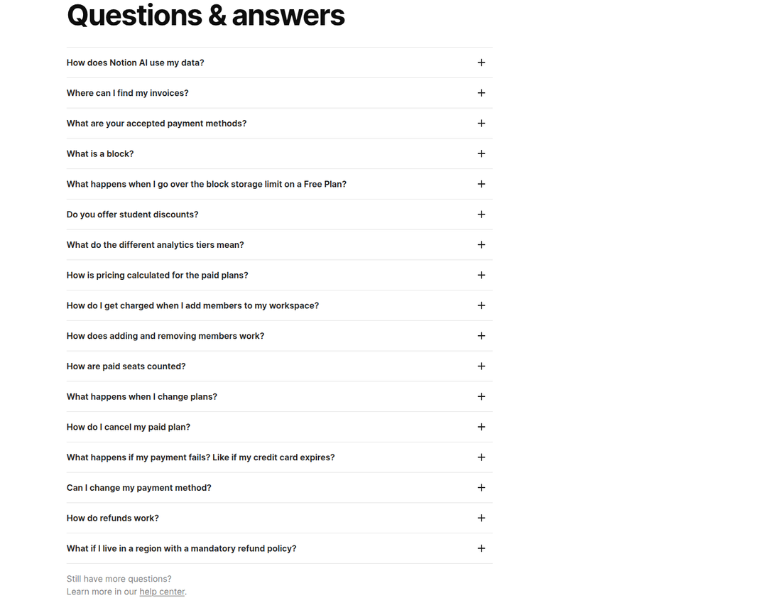Questions & Answers section from Notion