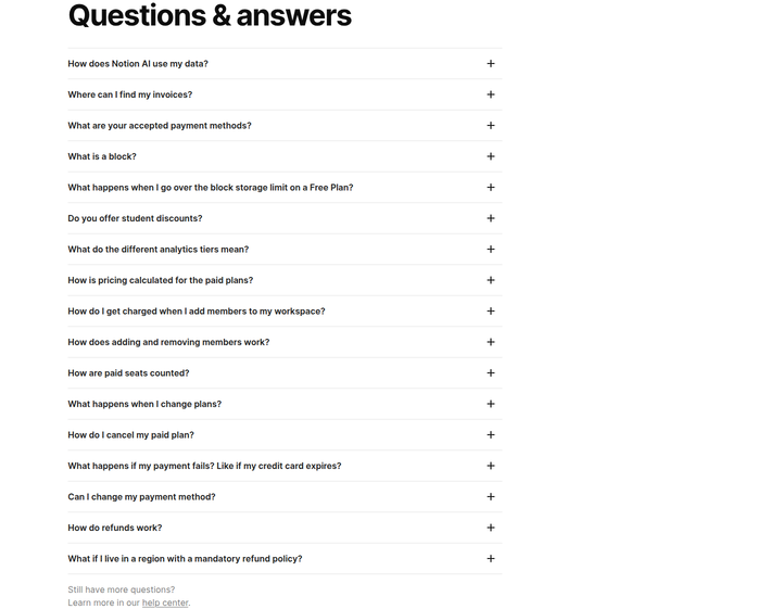 Questions & Answers section from Notion