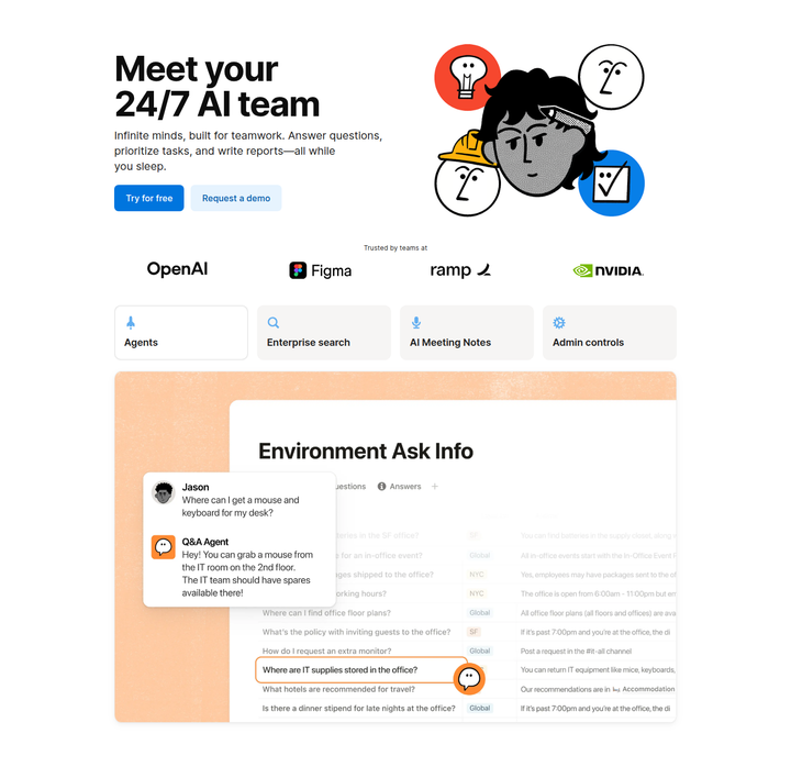Meet Your 24/7 AI Team section from Notion