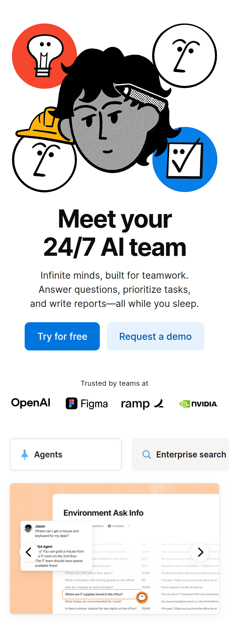 Meet Your 24/7 AI Team section from Notion, on a phone