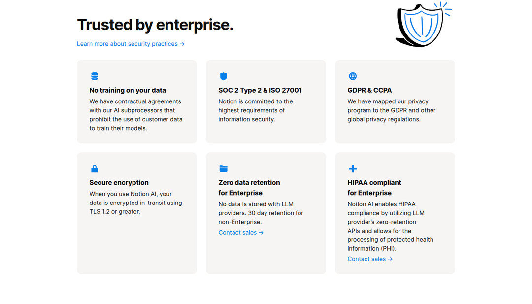 Trusted by Enterprise section from Notion