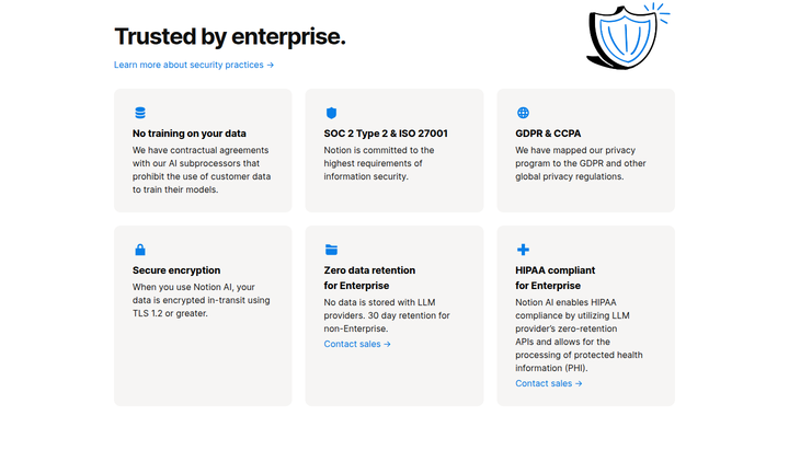 Trusted by Enterprise section from Notion