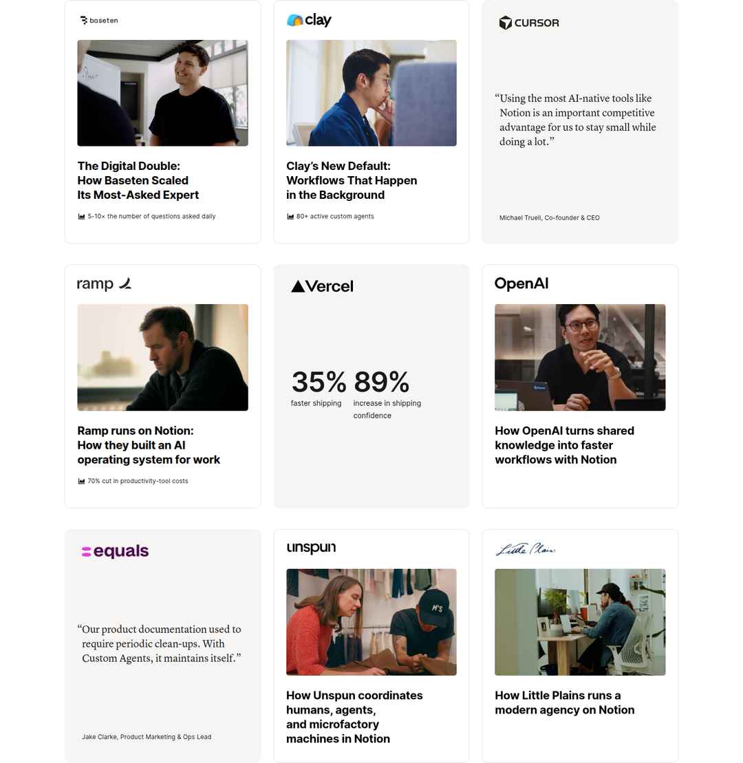 Customer Stories section from Notion