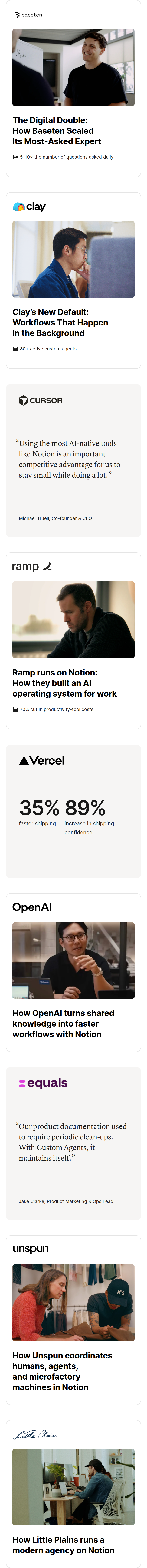 Customer Stories section from Notion, on a phone
