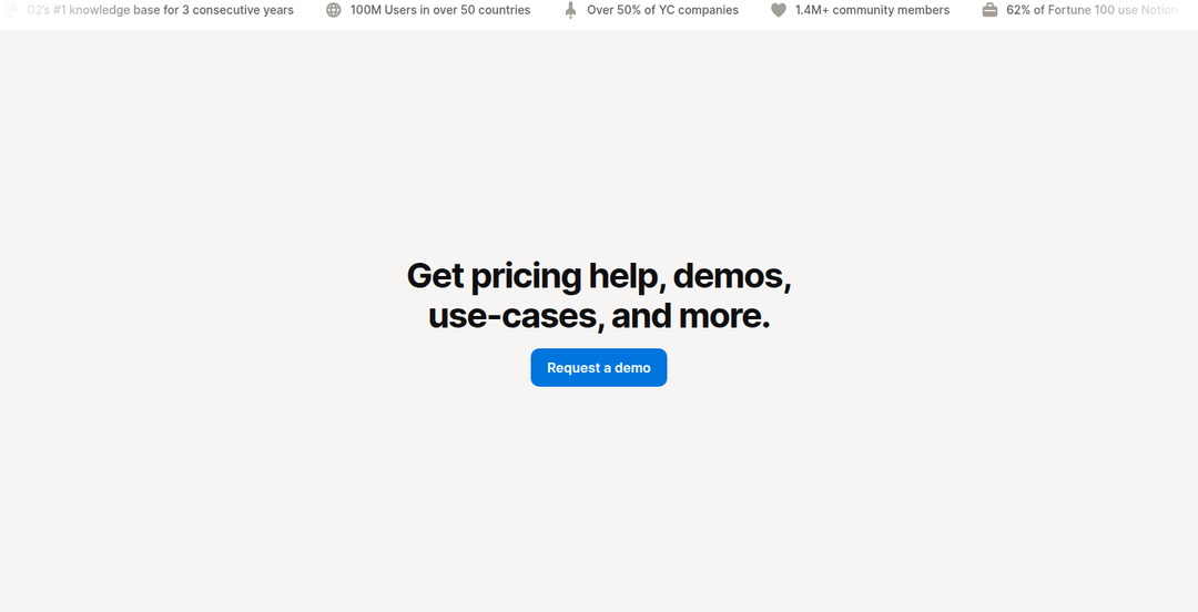 Get Pricing Help, Demos, Use Cases and More section from Notion