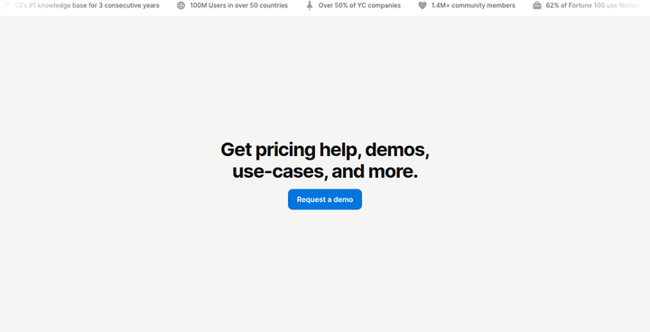 Get Pricing Help, Demos, Use Cases and More section from Notion