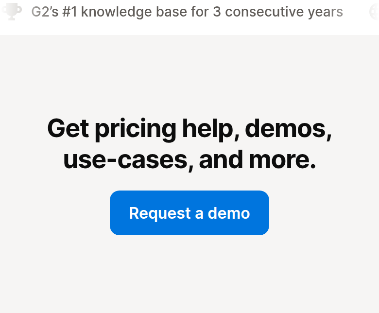 Get Pricing Help, Demos, Use Cases and More section from Notion, on a phone