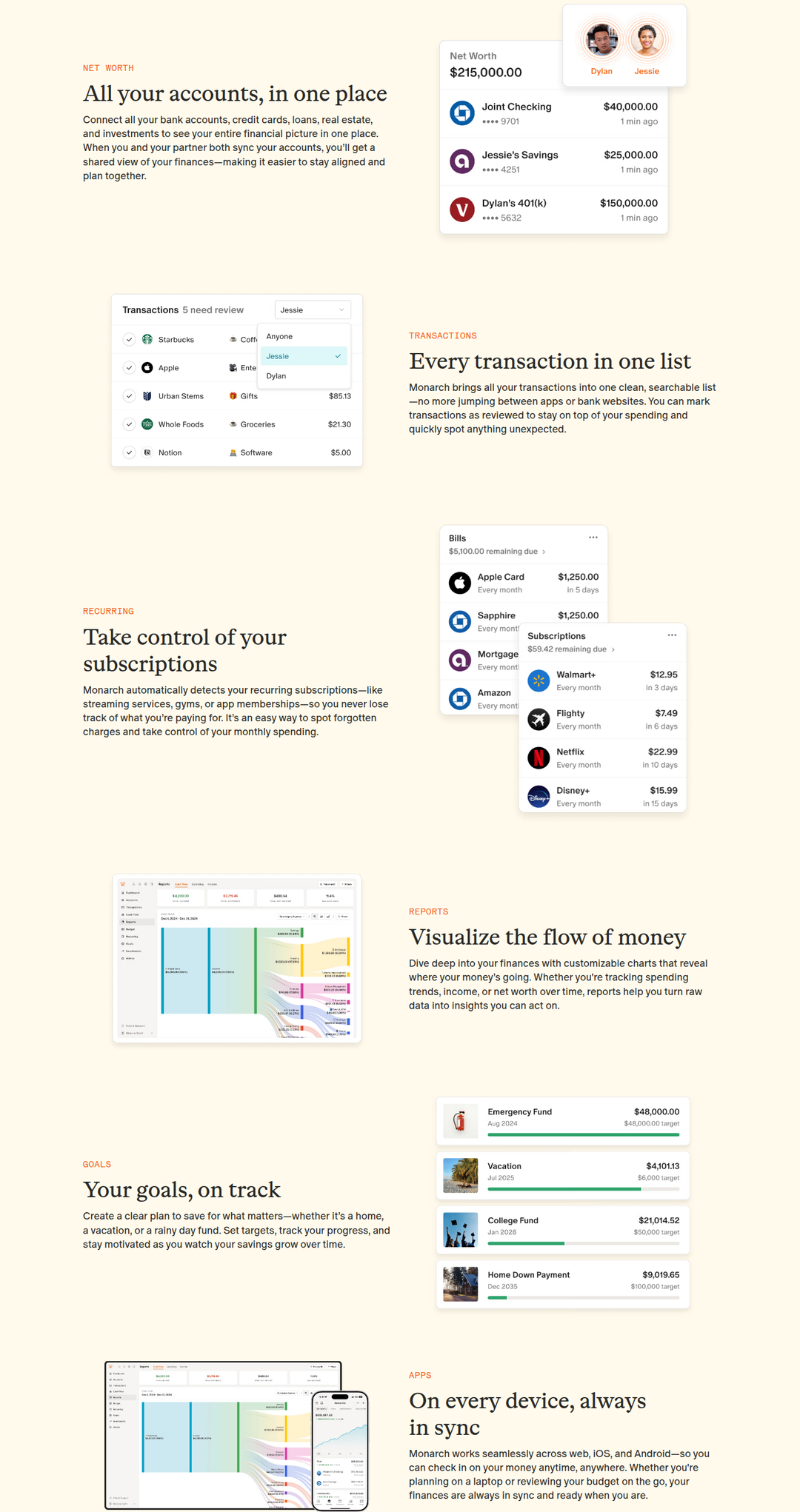 All Your Accounts, in One Place section from Monarch