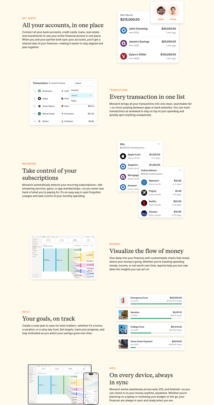 All Your Accounts, in One Place section from Monarch