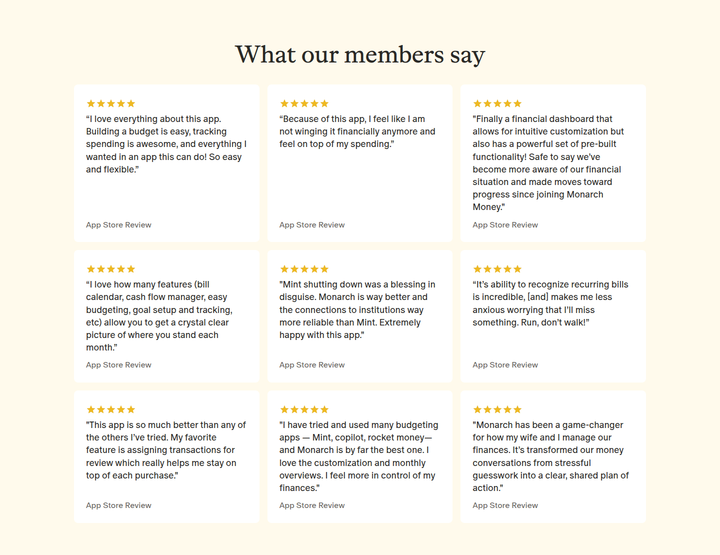 What Our Members Say section from Monarch