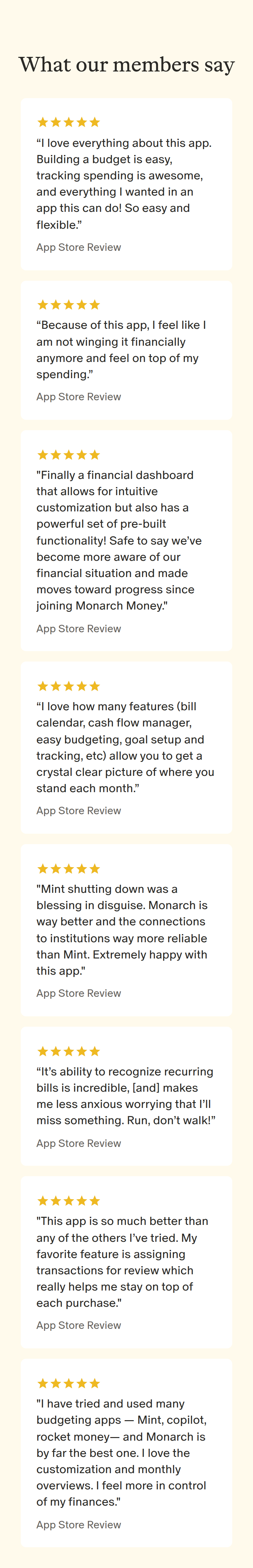 What Our Members Say section from Monarch, on a phone