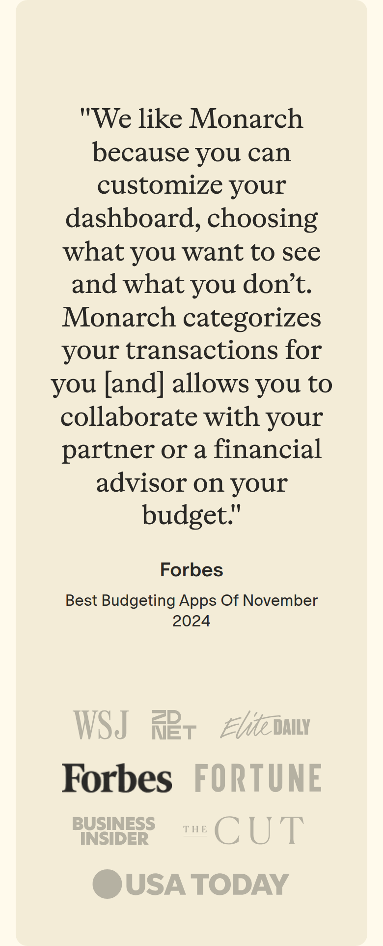 In the Press section from Monarch, on a phone