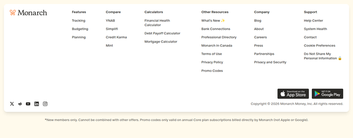 Footer section from Monarch