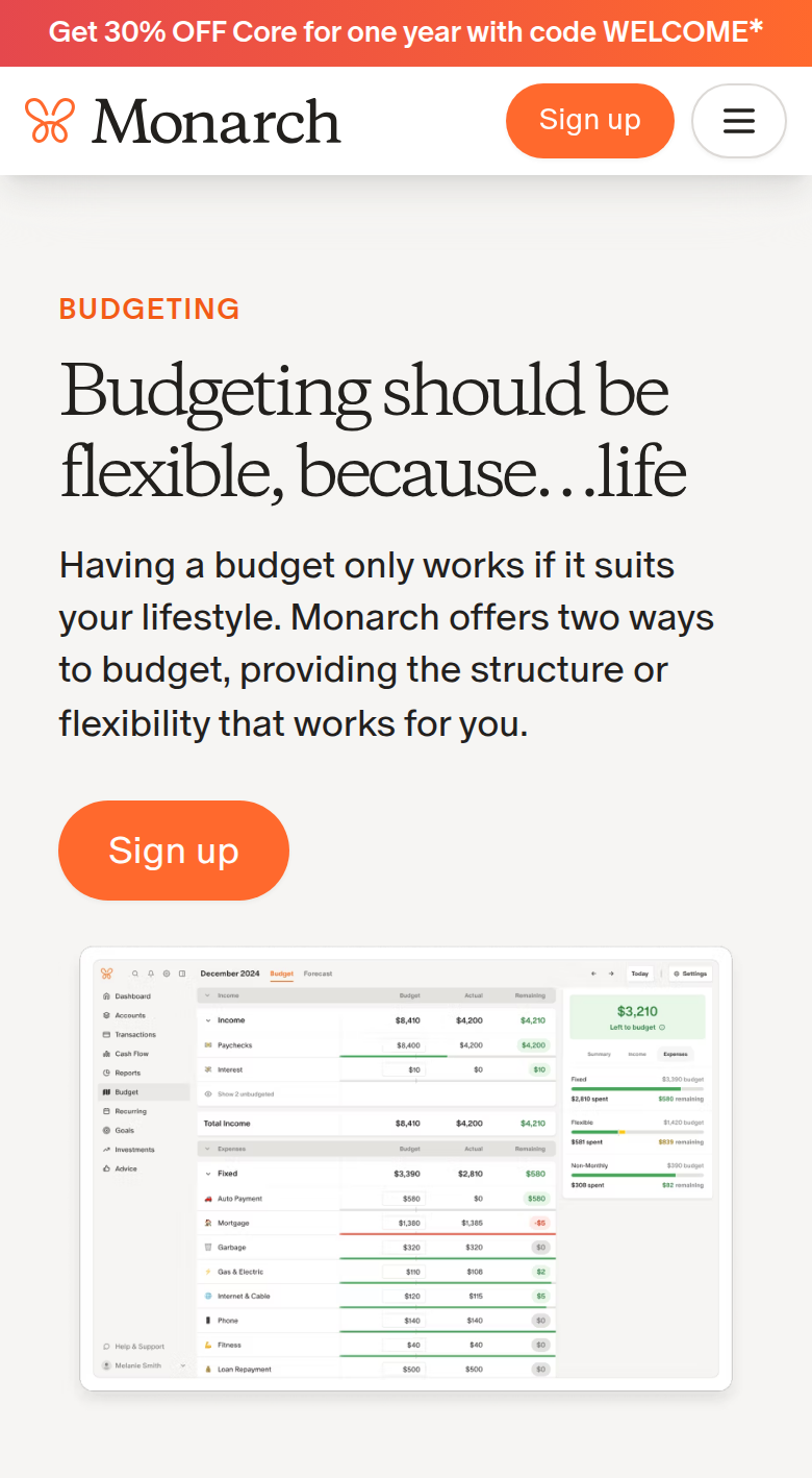 Budgeting Should Be Flexible section from Monarch, on a phone