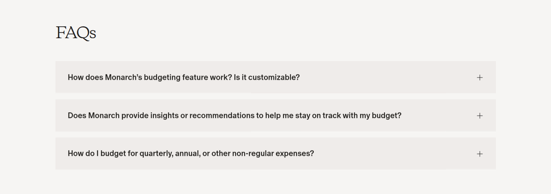 FAQs section from Monarch