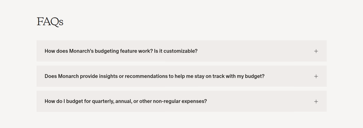 FAQs section from Monarch