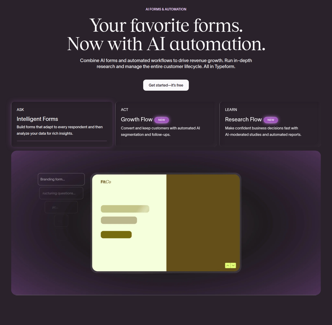 Your Favorite Forms, Now With AI Automation section from Typeform