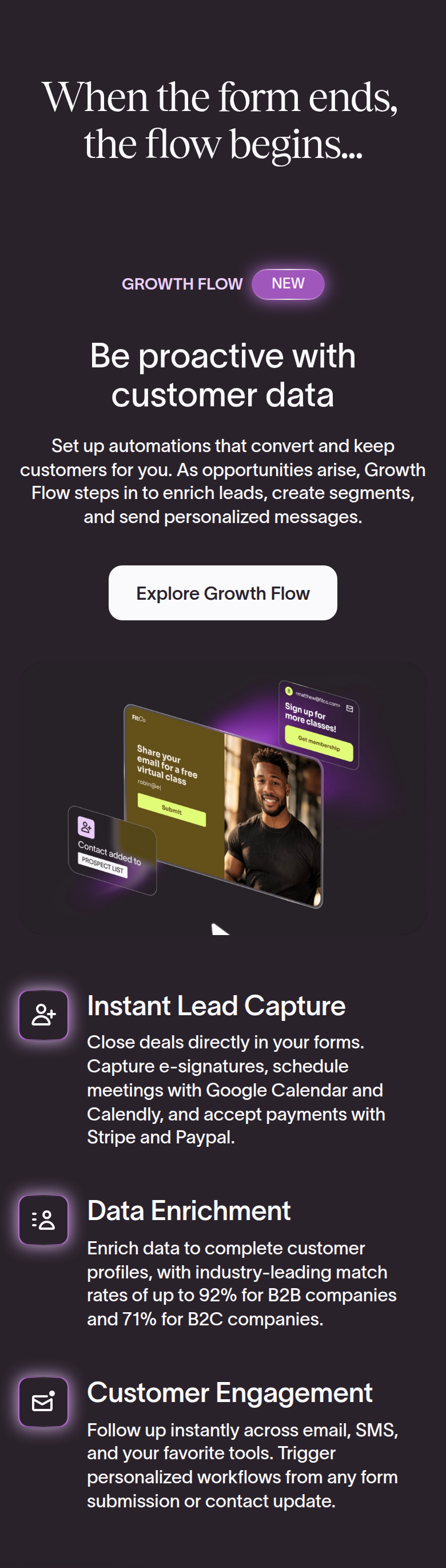 When the Form Ends, the Flow Begins section from Typeform, on a phone