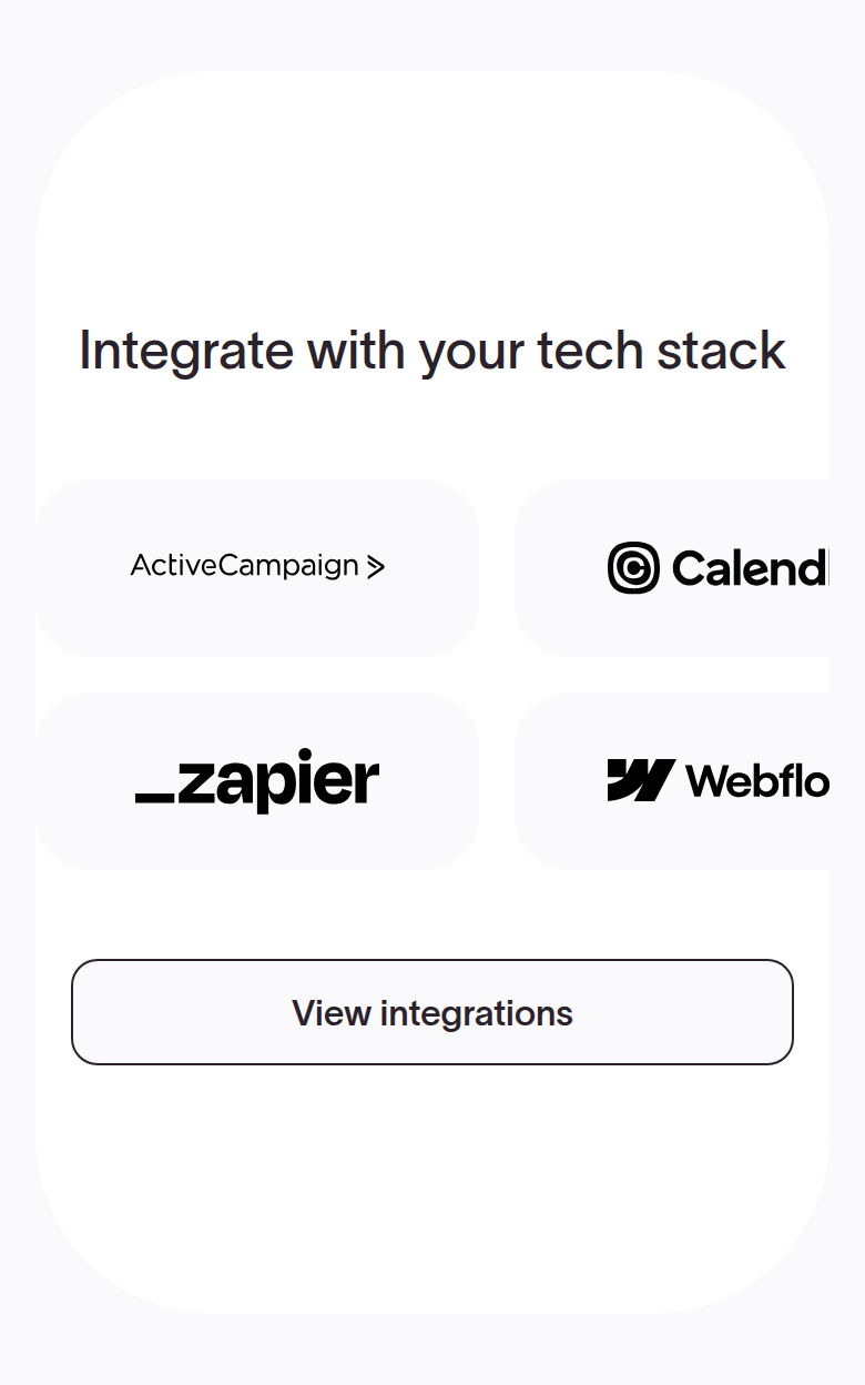 Integrate With Your Tech Stack section from Typeform, on a phone