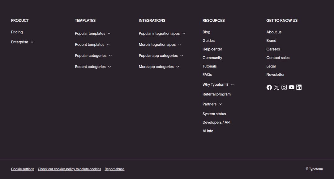 Footer section from Typeform