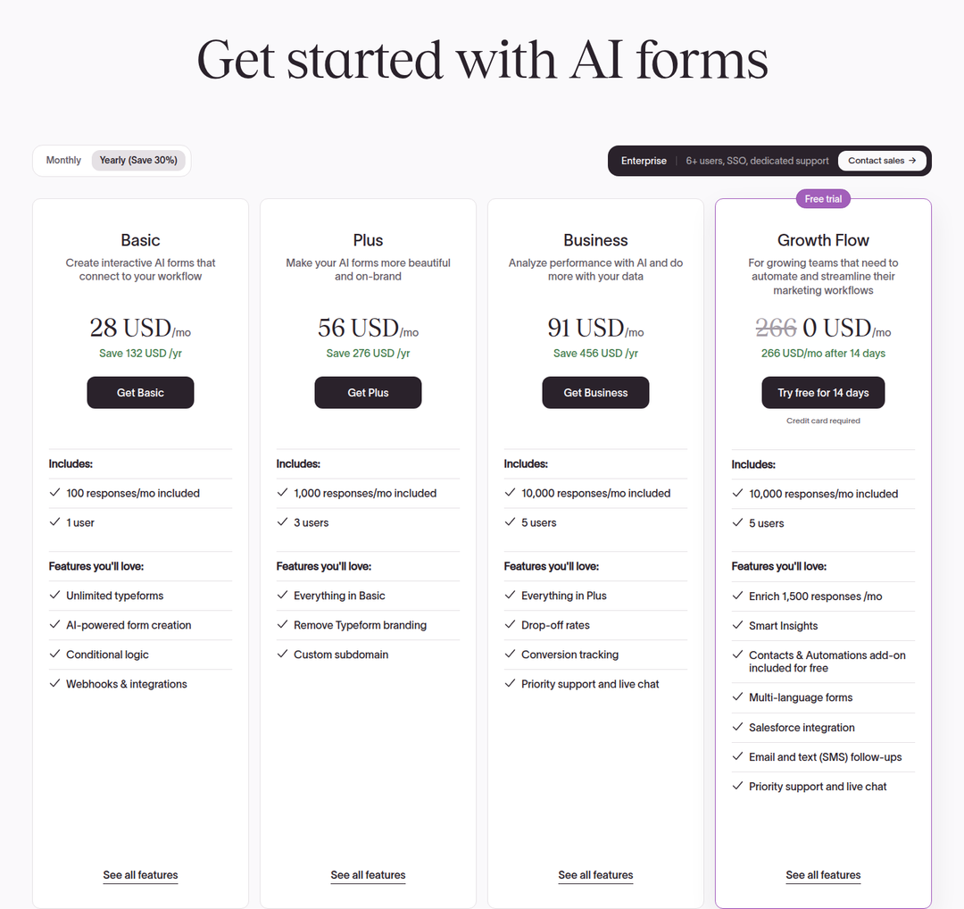 Get Started With AI Forms section from Typeform