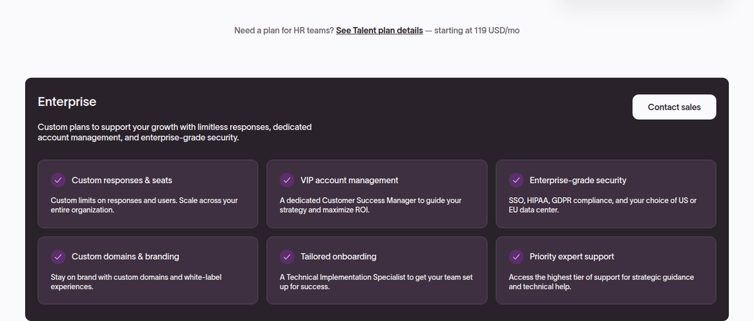 Enterprise section from Typeform