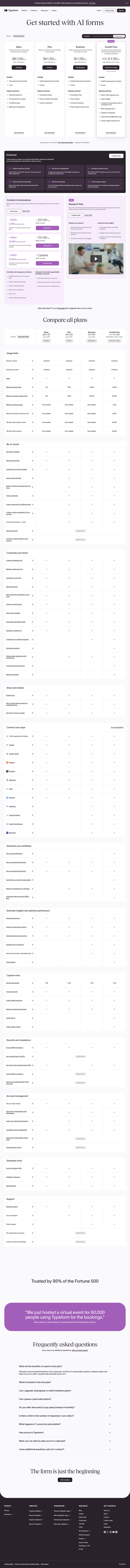 Pricing page from Typeform
