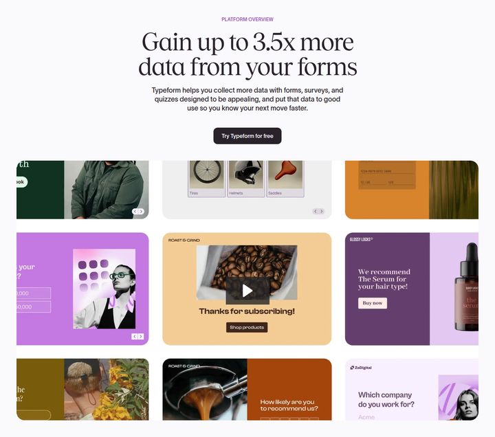 Gain Up to 3.5x More Data From Your Forms section from Typeform