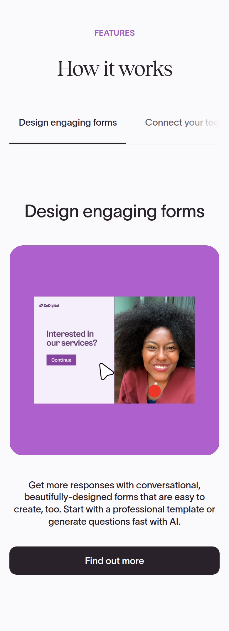 How It Works section from Typeform, on a phone