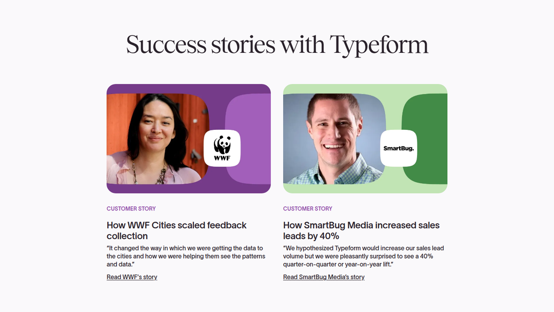 Success Stories With Typeform section from Typeform