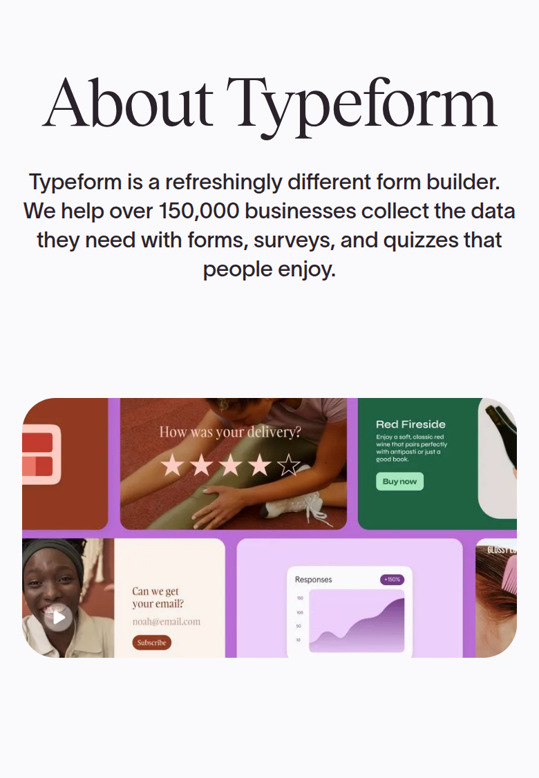 About Typeform section from Typeform, on a phone