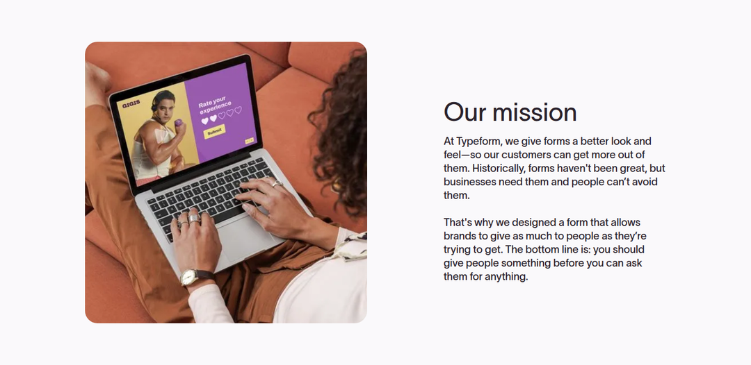 Our Mission section from Typeform