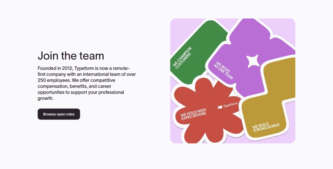 Join the Team section from Typeform