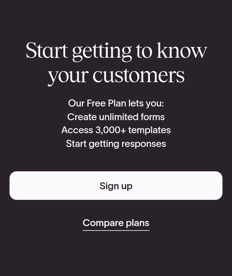 Start Getting to Know Your Customers section from Typeform, on a phone