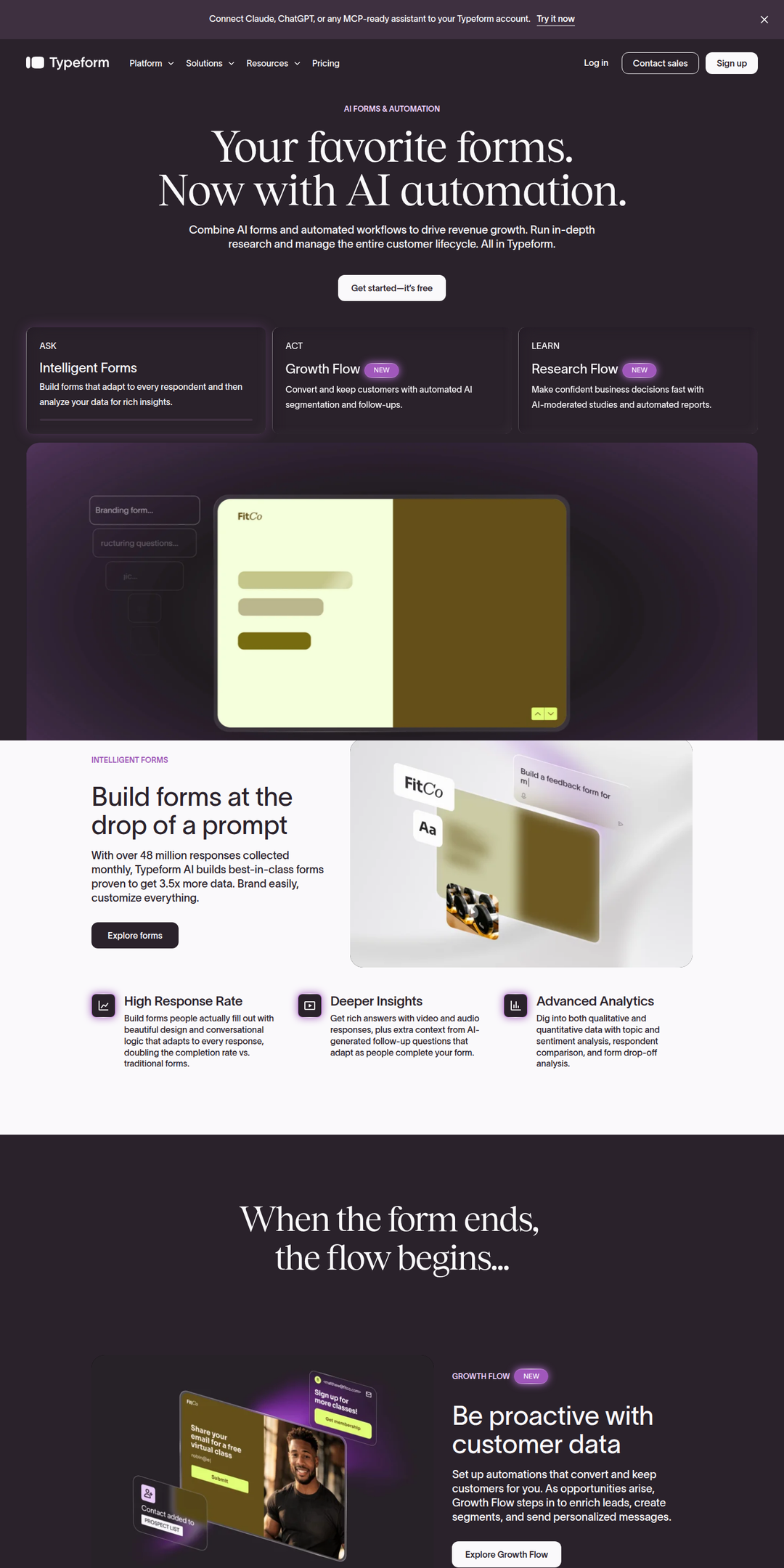 Home page of the Typeform website