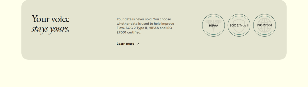 Your Voice Stays Yours section from Wispr Flow